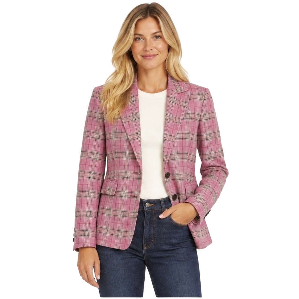 Boden Pink Plaid Wool Blend Blazer